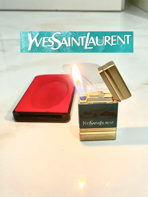 Αναπτήρας Yves Saint Laurent YSL vintage χρυσός μπλε με μαρμάρινο φινίρισμα και κουτί μεταχειρισμένος