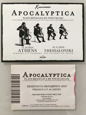 Apocalyptica live in Athens 2019 ticket used with postcard