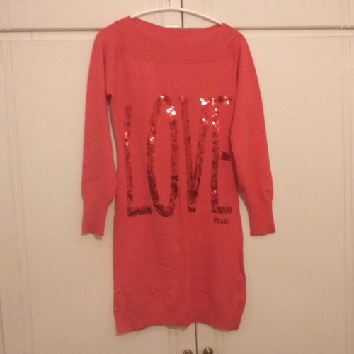 Red dress used with LOVE sequins, viscose