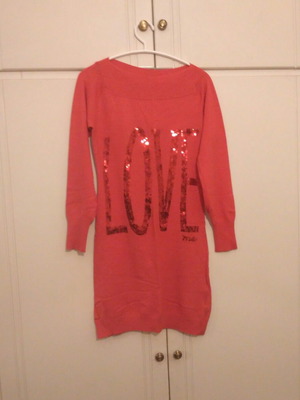 Red dress used with LOVE sequins, viscose