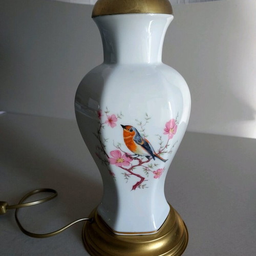 Opaline table lamp antique like new with hand painting and bronze base