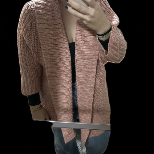 Pink Woman knitted cardigan used, asymmetrical pink, size S