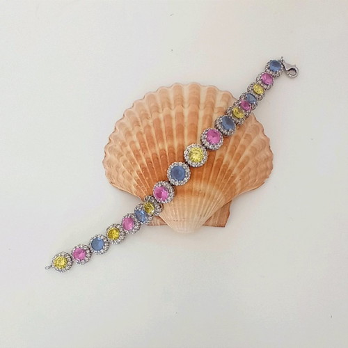 Galerie Tsangarakis Riviera bracelet used, platinum plated 925 silver with topaz and sapphires