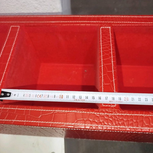Shelf with red leather upholstery used, 5 compartments for CDs