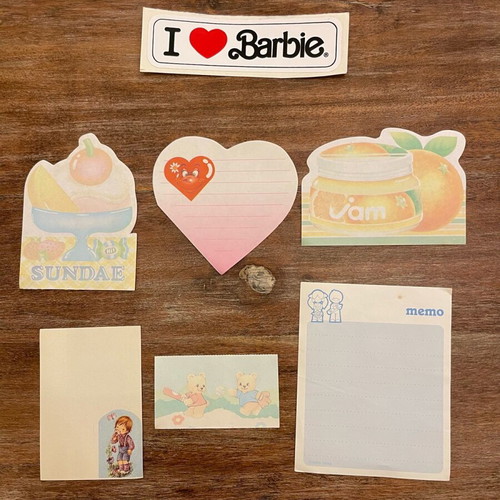 Vintage stationery papers and Barbie sticker like new, pack of 7 pieces