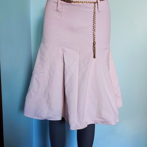Vintage Italian denim skirt used, elastic, pale pink, sizes M/L