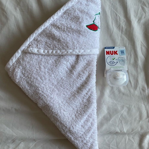 Baby Care Hooded Towel like new with NUK pacifier gift