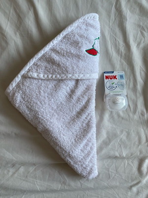Baby Care Hooded Towel like new with NUK pacifier gift