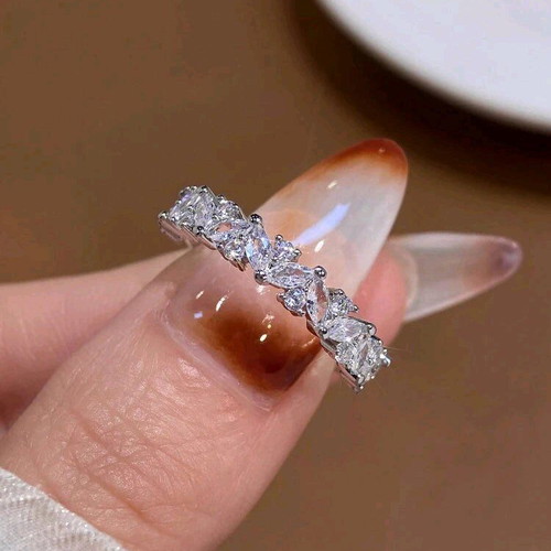 Brass ring with cubic zirconia size 6 new, silver color