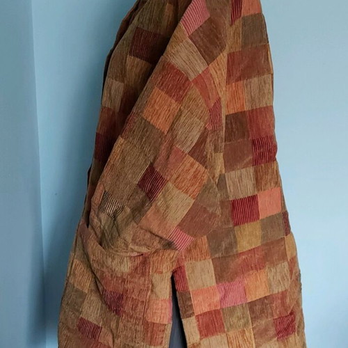 Checked transitional coat like new with handmade scarf