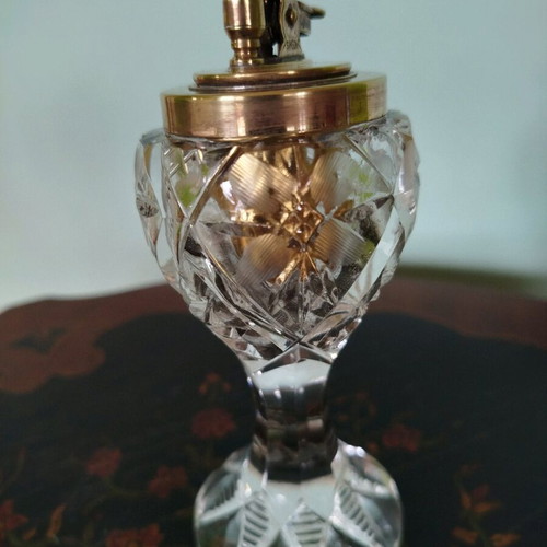 Vintage Cut Crystal Table Lighter like new, 1950s collectible