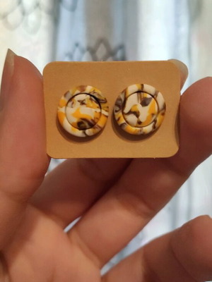 Earrings new polymer clay brown and yellow