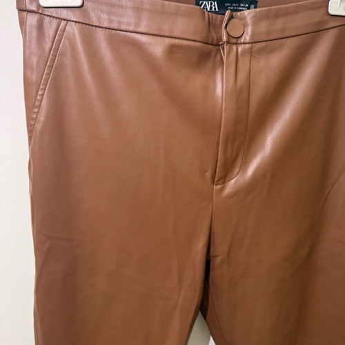 Brown Leather Look Pants Zara Size L Like New