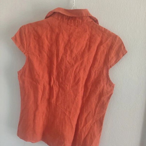 Patrick B Paris orange sleeveless top 100% linen, size S like new