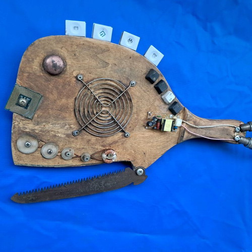 Piranhas upcycled art piece new 35x25 from racket