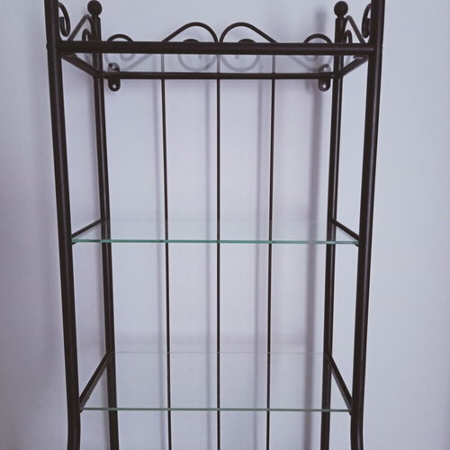 IKEA RONNSKAR metal shelf with glass shelves