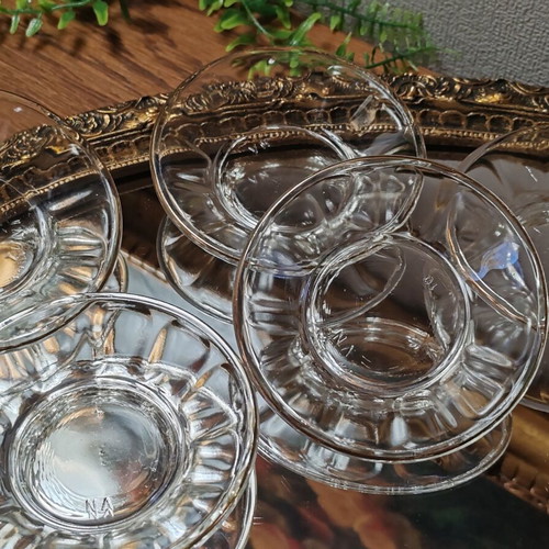 Set of 5 vintage glass plates with gold rim, Made in Tunis