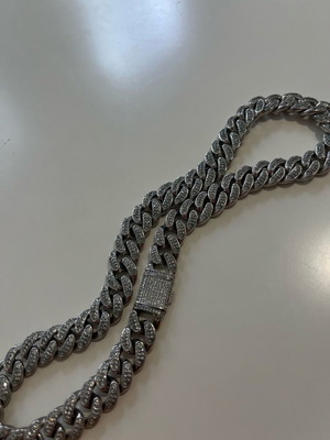 Men's steel chain necklace with white diamonds like new