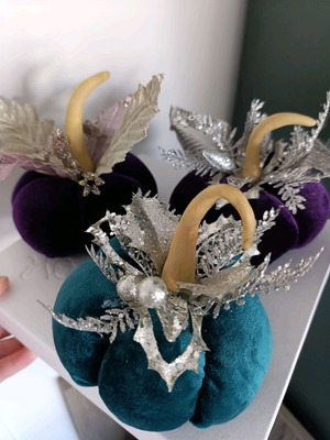 Handmade velvet pumpkins new with plaster stems