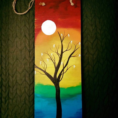 Handmade painting acrylic on wood new 40x15cm