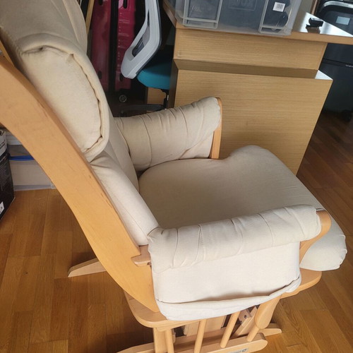 Dutailier nursing rocking chair used with footstool and throw