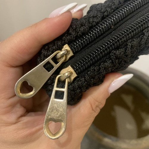 Handmade knitted wallet like new, black, with coin and card compartments