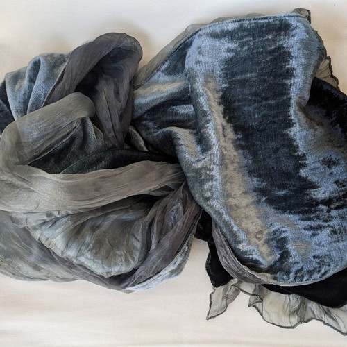 Sisley silk velvet scarf used, reversible