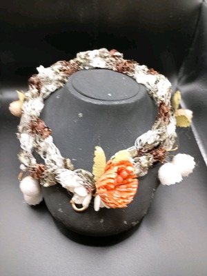 Handmade necklace with silk cocoons made to order, green and orange