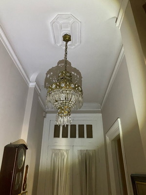 Vintage ceiling light used with crystals and brass