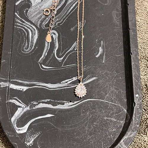 925 Silver Necklace with Rose Gold Chain and Diamond-Like Pendant New