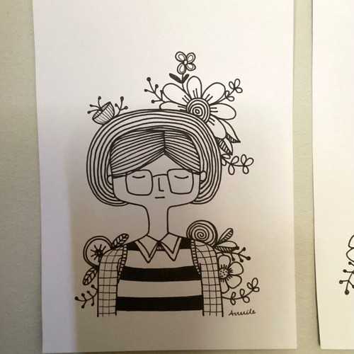 Spring set of 4 hand-drawn portraits on Bristol paper
