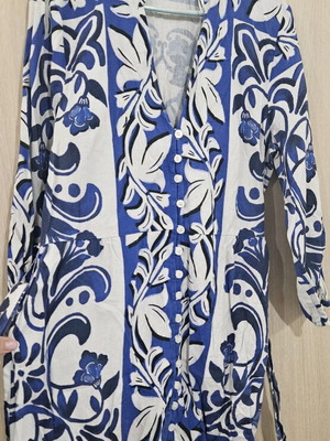 Zara φόρεμα medium, λευκό-μπλε, μεταχειρισμένο σε καλή κατάσταση