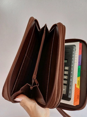 Leather men's wallet new with calculator and compartments