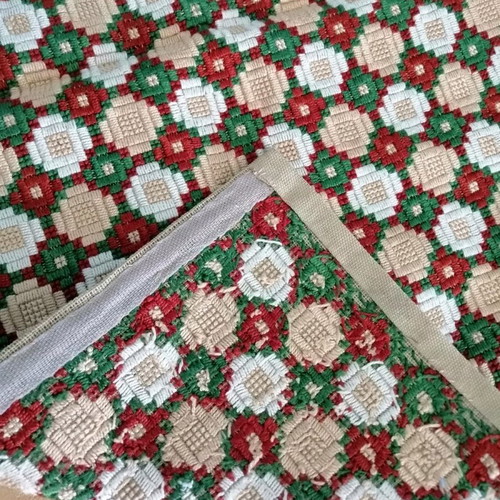 Vintage handmade table runner set with geometric embroidery