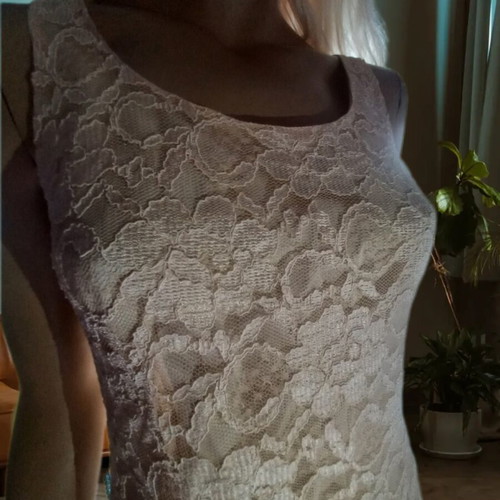 Romina mini fitted vintage lace dress, salmon pink, size 46