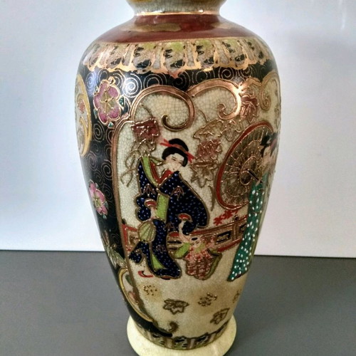 Satsuma vase set used, height 32 cm and 26 cm