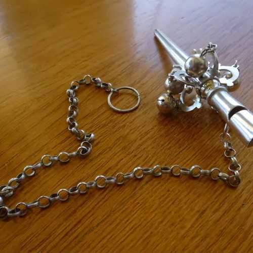 17th Century Dutch Antique Silver Baby Rattle Whistle used