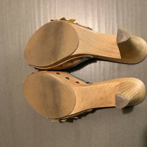 Fornarina summer sandals clogs used No.38 beige on wooden platform