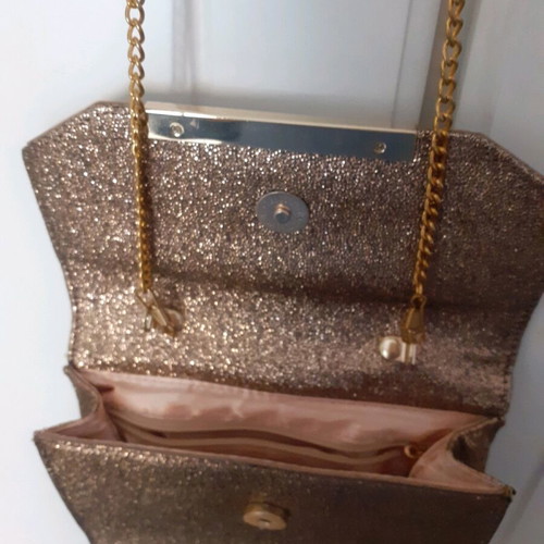 Verde evening bag like new, gold shoulder