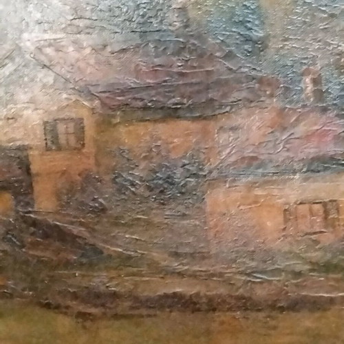 Oil painting frame 1970 like new, house by the lake