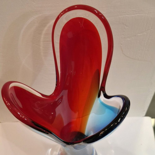 Γυάλινο βάζο Murano mid-century modern μεταχειρισμένο, βάση paperweight, 32 εκ.