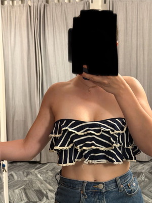 Benissimo Strapless Ribbed Crop Top with Ruffles One Size like new