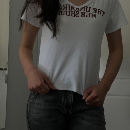 T shirt Abysse new, white with red print, size S