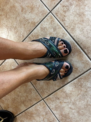 Chaniotakis platform sandals size 38 with green geometric patterns like new