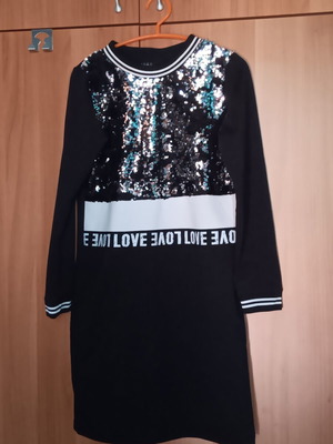 Adda dress Medium with sequins and pockets, black and white