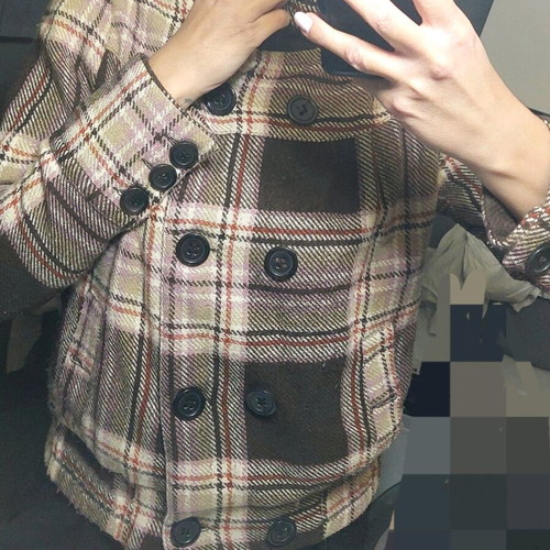 Checked brown coat like new, size large