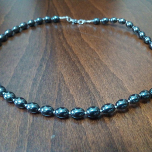 Necklace with hematite and silver elements used