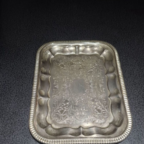 Silver Plated Serving Tray with Embossed Floral Design, Like New