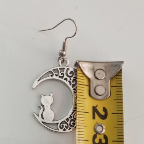 Cat and Moon Earrings new, stainless steel, silver color