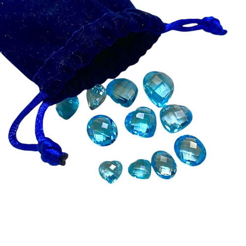 Blue Topaz Briolette stones like new, pack N16, 11 pieces